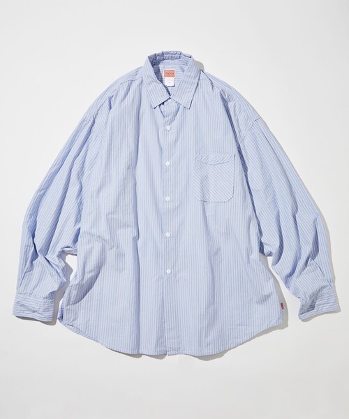 HINSON（ヒンソン）の「HINSON/ヒンソン レギュラーカラー ブロード ロングスリーブシャツ/ストライプ/リラックスフィット（シャツ/ブラウス・メンズ・サックスブルー系/ブルー系/オフホワイト/ブラック・MEDIUM/LARGE）」の4枚目の写真