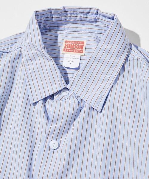 HINSON（ヒンソン）の「HINSON/ヒンソン レギュラーカラー ブロード ロングスリーブシャツ/ストライプ/リラックスフィット（シャツ/ブラウス・メンズ・サックスブルー系/ブルー系/オフホワイト/ブラック・MEDIUM/LARGE）」の5枚目の写真