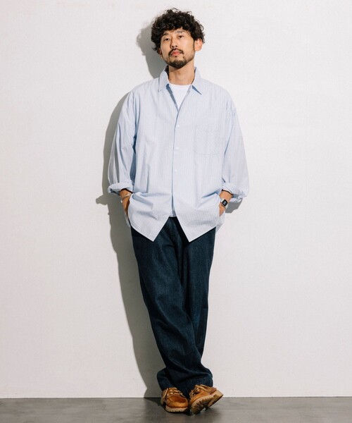 HINSON（ヒンソン）の「HINSON/ヒンソン レギュラーカラー ブロード ロングスリーブシャツ/ストライプ/リラックスフィット（シャツ/ブラウス・メンズ・サックスブルー系/ブルー系/オフホワイト/ブラック・MEDIUM/LARGE）」の16枚目の写真