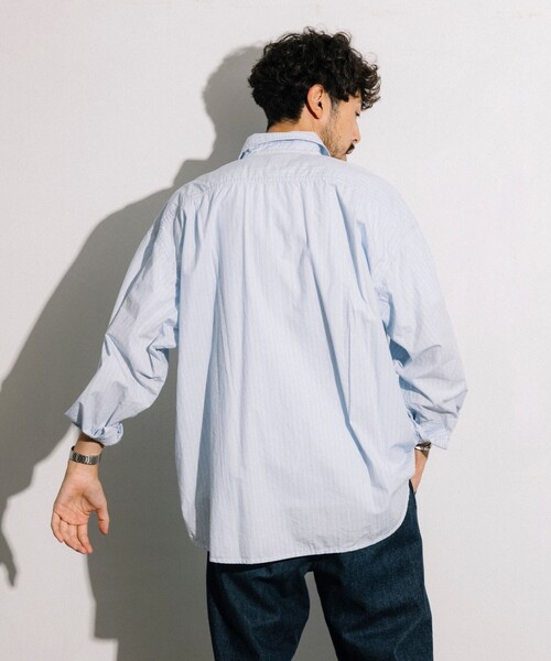 HINSON（ヒンソン）の「HINSON/ヒンソン レギュラーカラー ブロード ロングスリーブシャツ/ストライプ/リラックスフィット（シャツ/ブラウス・メンズ・サックスブルー系/ブルー系/オフホワイト/ブラック・MEDIUM/LARGE）」の21枚目の写真