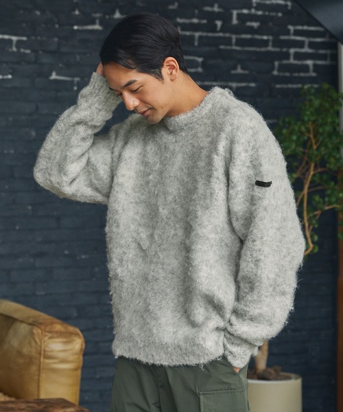 ウールミックスビッグシルエットラグランスリーブシャギーニット