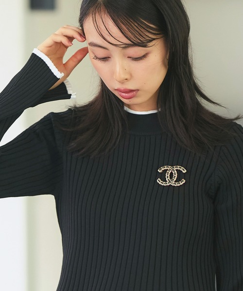 ルイルエブティック RUIRUE BOUTIQUE スポンディッシュボリュームぺプラムニット （オフ×ブラック） 洗える ｜ スポンディッシュ ボリューム ぺプラム ニット