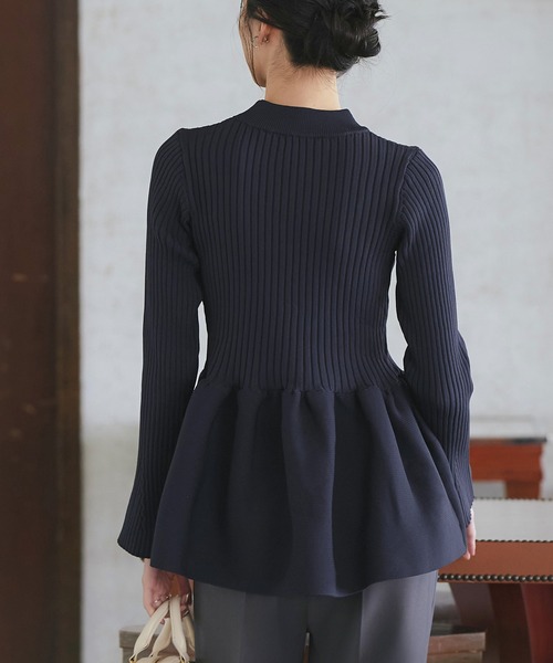 ルイルエブティック RUIRUE BOUTIQUE スポンディッシュボリュームぺプラムニット （オフ×ブラック） ルイルエブティック RUIRUE BOUTIQUE スポンディッシュ