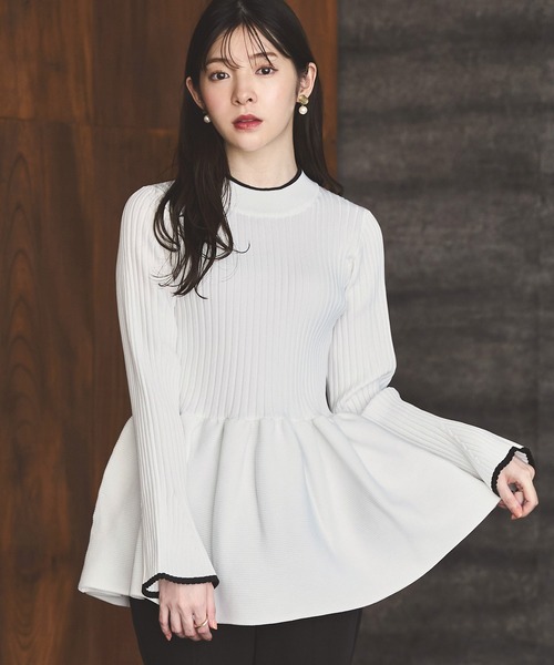 ルイルエブティック RUIRUE BOUTIQUE スポンディッシュボリュームぺプラムニット （ブラック×オフ） 洗える ｜ スポンディッシュ ボリューム ぺプラム ニット
