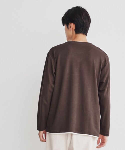 セール】畦編みフェイクレイヤードVネック長袖Tシャツ（Tシャツ