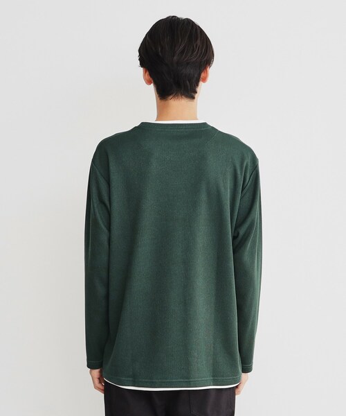 セール】畦編みフェイクレイヤードVネック長袖Tシャツ（Tシャツ