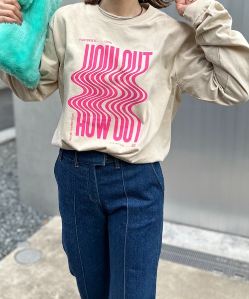 mi via loca（ミヴィアロカ）の「【United Athle】ウェーブ柄 HOW OUTロゴロンT 　【PT NO. MVL051 ※2A】（Tシャツ/カットソー・レディース・ホワイト/ベージュ/イエロー/ブラック・X-LARGE/MEDIUM）」の19枚目の写真