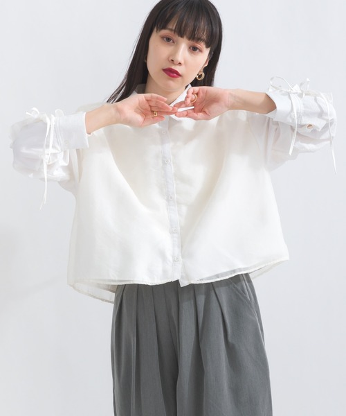 terrace(テラス)の「ドロストフリルスリーブシャツ(シャツ/ブラウス・レディース・グレイッシュベージュ/ブラック/オフホワイト・MEDIUM)」の12枚目の写真