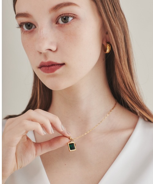 セール】【 金属アレルギー対応 】 グリーンストーンネックレス