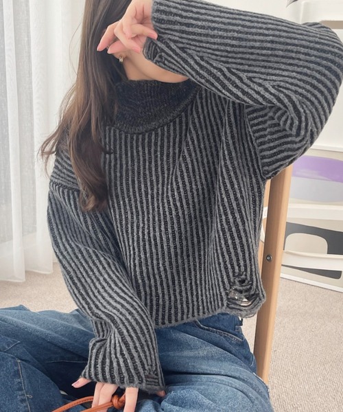Ada.(エイダ)の「配色リブハイネッククロップド ニット(ニット/セーター・レディース・チャコール/アイボリー/グレー・FREE)」の16枚目の写真