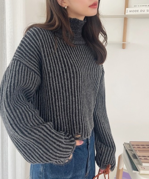 Ada.(エイダ)の「配色リブハイネッククロップド ニット(ニット/セーター・レディース・チャコール/アイボリー/グレー・FREE)」の20枚目の写真