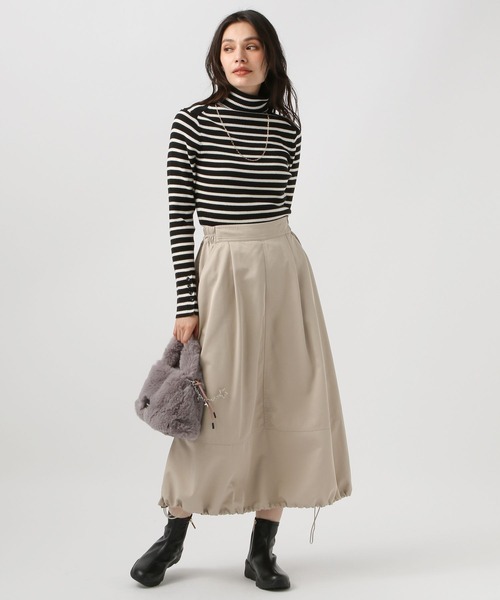 BAYFLOW（ベイフロー）の「[フレアとバルーンにシルエット変更可能]2WAYフレアスカート（スカート・レディース・ベージュ/ネイビー・FREE）」の3枚目の写真