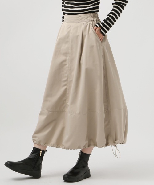 BAYFLOW（ベイフロー）の「[フレアとバルーンにシルエット変更可能]2WAYフレアスカート（スカート・レディース・ベージュ/ネイビー・FREE）」の6枚目の写真