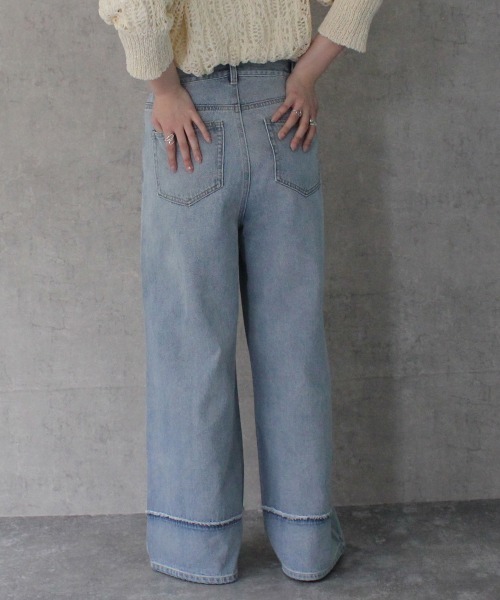 SELECT LEVERY(セレクトリベリー)の「クラッシュダメージ加工リメイク風デニムワイドパンツ(デニムパンツ・レディース・ライトグレー/ライトブルー/ホワイト/ブラック系その他・X-LARGE/LARGE/MEDIUM/SMALL)」の5枚目の写真