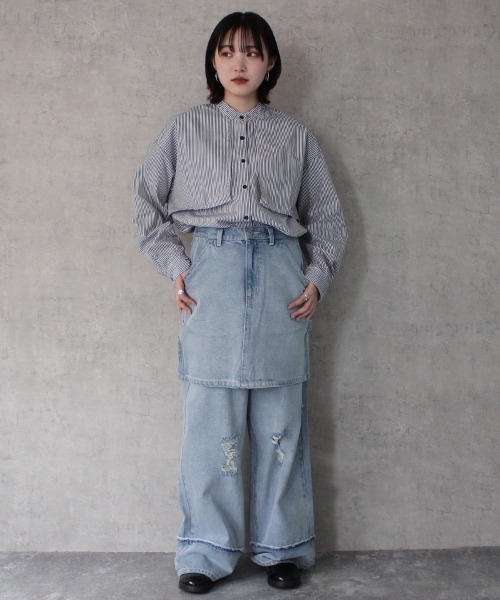 SELECT LEVERY(セレクトリベリー)の「クラッシュダメージ加工リメイク風デニムワイドパンツ(デニムパンツ・レディース・ライトグレー/ライトブルー/ホワイト/ブラック系その他・X-LARGE/LARGE/MEDIUM/SMALL)」の7枚目の写真
