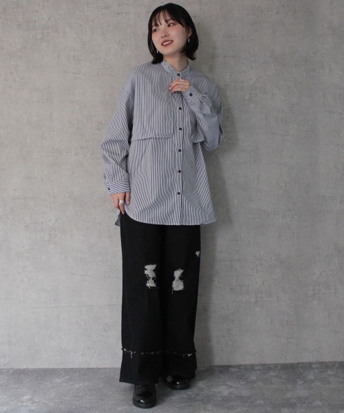 SELECT LEVERY(セレクトリベリー)の「クラッシュダメージ加工リメイク風デニムワイドパンツ(デニムパンツ・レディース・ライトグレー/ライトブルー/ホワイト/ブラック系その他・X-LARGE/LARGE/MEDIUM/SMALL)」の15枚目の写真