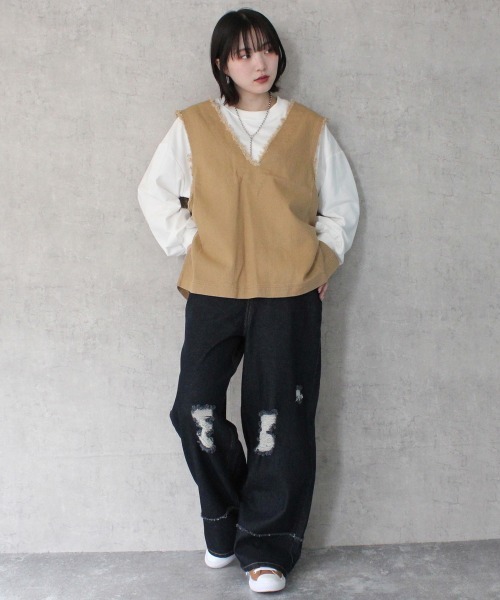 SELECT LEVERY(セレクトリベリー)の「クラッシュダメージ加工リメイク風デニムワイドパンツ(デニムパンツ・レディース・ライトグレー/ライトブルー/ホワイト/ブラック系その他・X-LARGE/LARGE/MEDIUM/SMALL)」の19枚目の写真
