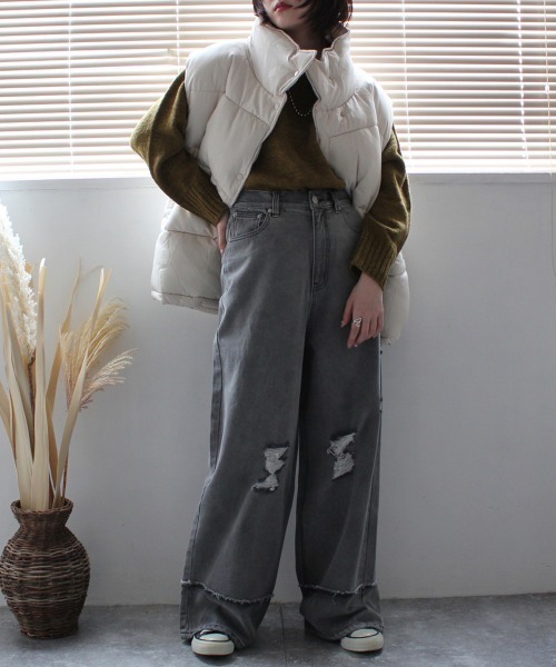 SELECT LEVERY(セレクトリベリー)の「クラッシュダメージ加工リメイク風デニムワイドパンツ(デニムパンツ・レディース・ライトグレー/ライトブルー/ホワイト/ブラック系その他・X-LARGE/LARGE/MEDIUM/SMALL)」の12枚目の写真