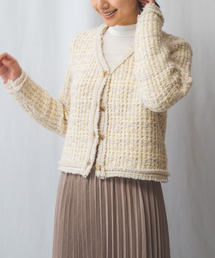【NARACAMICIE】ツィード風Vネックカーディガン