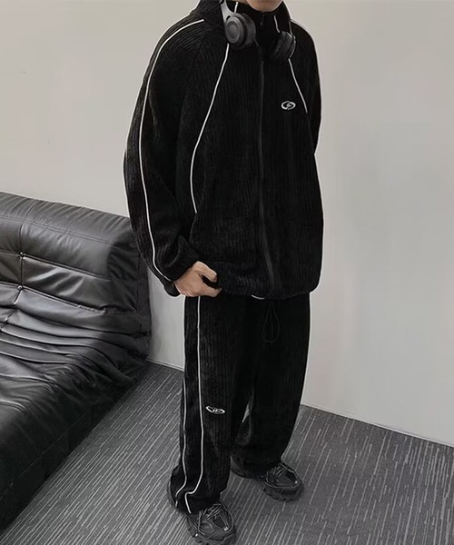 【セール】コーデュロイ刺繍サイドラインジャケット【セットアップ可】（ジャージ）｜link lot（リンクロット）