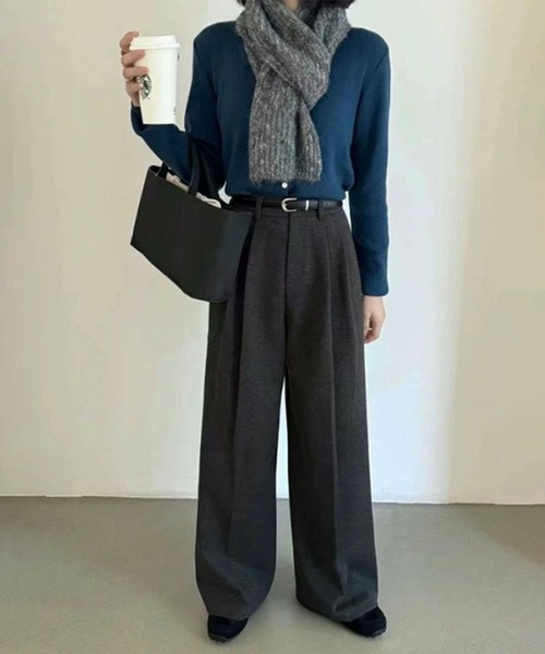 BANICO（バニコ）の「【Banico】ウールライクタックワイドパンツ（スラックス・レディース・ブラック/グレー/チョコ・SMALL/MEDIUM/LARGE）」の3枚目の写真