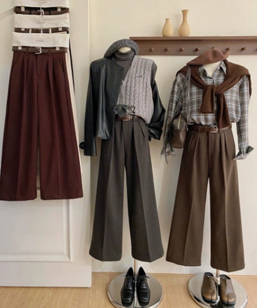 BANICO（バニコ）の「【Banico】ウールライクタックワイドパンツ（スラックス・レディース・ブラック/グレー/チョコ・SMALL/MEDIUM/LARGE）」の15枚目の写真