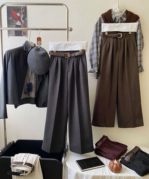 BANICO（バニコ）の「【Banico】ウールライクタックワイドパンツ（スラックス・レディース・ブラック/グレー/チョコ・SMALL/MEDIUM/LARGE）」の9枚目の写真