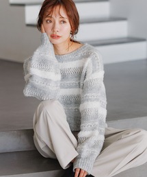 mysty woman | ファンシーボーダーニットプルオーバー　286439(ニット/セーター)