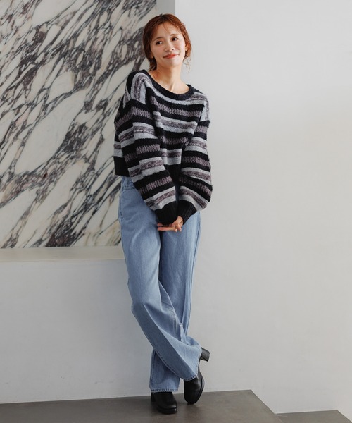 mysty woman(ミスティウーマン)の「ファンシーボーダーニットプルオーバー 286439(ニット/セーター・レディース・ライトグレー/チャコールグレー/アイボリー・FREE)」の8枚目の写真