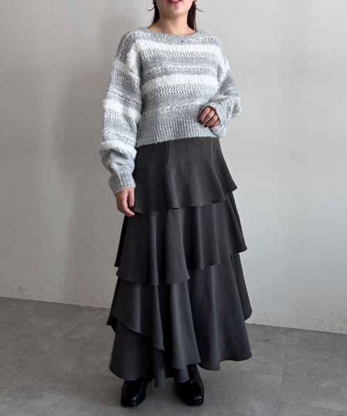 mysty woman(ミスティウーマン)の「ファンシーボーダーニットプルオーバー 286439(ニット/セーター・レディース・ライトグレー/チャコールグレー/アイボリー・FREE)」の11枚目の写真