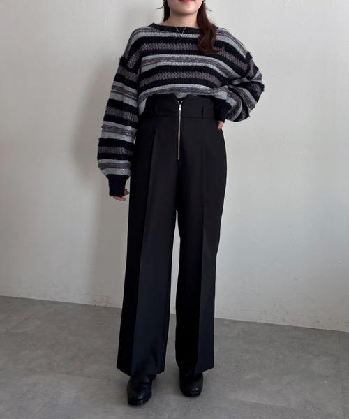 mysty woman(ミスティウーマン)の「ファンシーボーダーニットプルオーバー 286439(ニット/セーター・レディース・ライトグレー/チャコールグレー/アイボリー・FREE)」の13枚目の写真