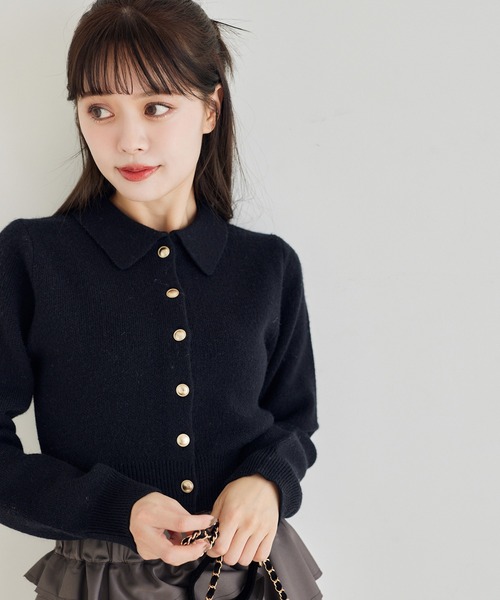 【Mellojoy】 セーター＆チーズカスタード ao出品 セール】ゴールドボタンもちもち衿ニット（ニット/セーター）｜one