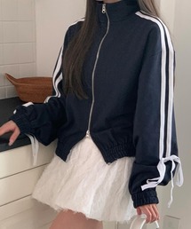 LYEON（リヨン）の「袖リボンラインダブルジップスウェットブルゾン　裏起毛（ブルゾン）」