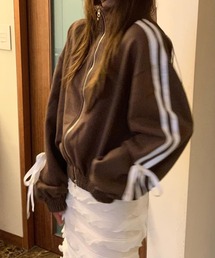 LYEON（リヨン）の「袖リボンラインダブルジップスウェットブルゾン　裏起毛（ブルゾン）」