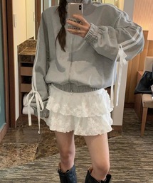 LYEON（リヨン）の「袖リボンラインダブルジップスウェットブルゾン　裏起毛（ブルゾン）」