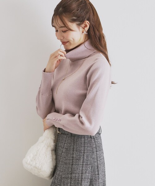 セール】袖ボタンタートルネックニット【洗濯機洗い可】（ニット