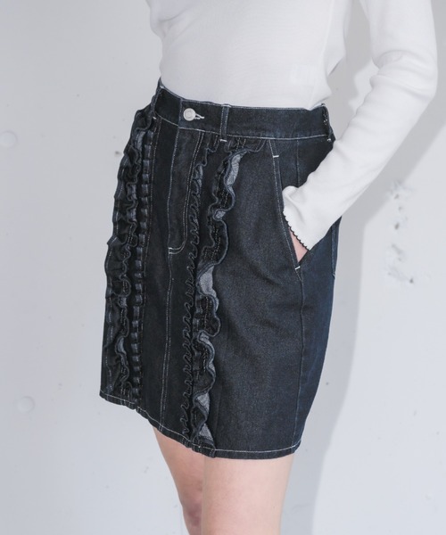 idem（イデム）の「frill denim mini skirt / フリルデザインミニスカート（デニムスカート・レディース・ネイビー/ブルー・FREE）」の12枚目の写真