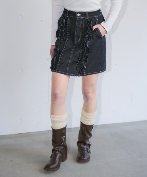 idem（イデム）の「frill denim mini skirt / フリルデザインミニスカート（デニムスカート・レディース・ネイビー/ブルー・FREE）」の7枚目の写真