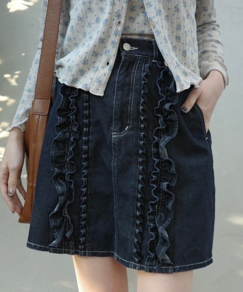 idem（イデム）の「frill denim mini skirt / フリルデザインミニスカート（デニムスカート・レディース・ネイビー/ブルー・FREE）」の20枚目の写真