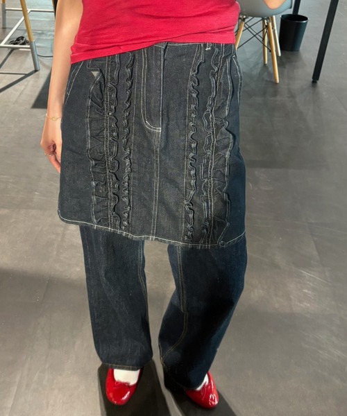 idem(イデム)の「frill denim mini skirt / フリルデザインミニスカート(デニムスカート・レディース・ネイビー/ブルー・FREE)」の7枚目の写真