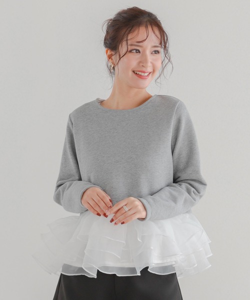 美品　一度着用　fitmore オーガンジーフリルレイヤードスウェット　白 オーガンジーフリルレイヤードスウェット（スウェット）｜Fit