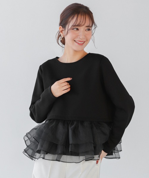 フィットモア　オーガンジーフリルレイヤードスウェット オーガンジーフリルレイヤードスウェット（スウェット）｜Fit more