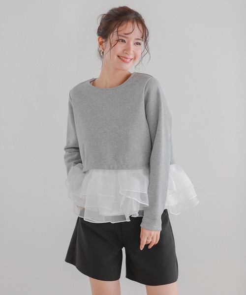 オーガンジーフリルレイヤードスウェット（スウェット）｜Fit more