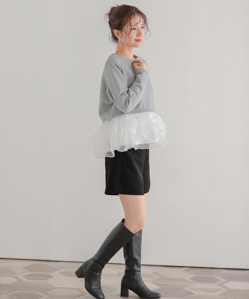 オーガンジーフリルレイヤードスウェット（スウェット）｜Fit more