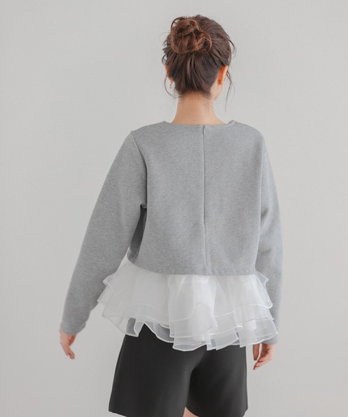 オーガンジーフリルレイヤードスウェット（スウェット）｜Fit more