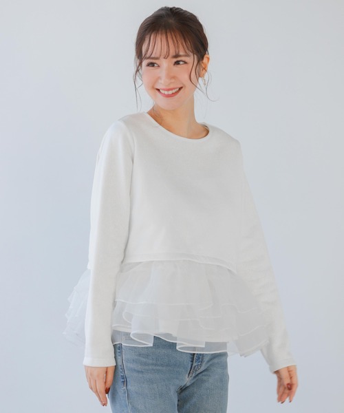 フィットモア　オーガンジーフリルレイヤードスウェット オーガンジーフリルレイヤードスウェット（スウェット）｜Fit more