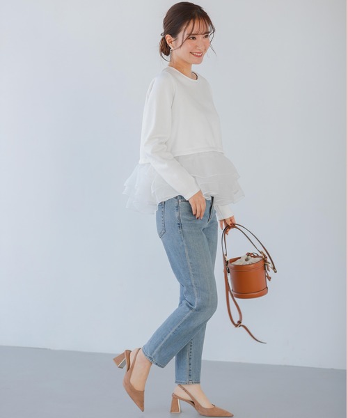 オーガンジーフリルレイヤードスウェット（スウェット）｜Fit more