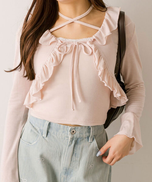 OLIVE des OLIVE（オリーブデオリーブ）の「フリルボレロセット（アンサンブル・レディース・オフホワイト/ブラック/トップグレー/ピンク・FREE）」の4枚目の写真