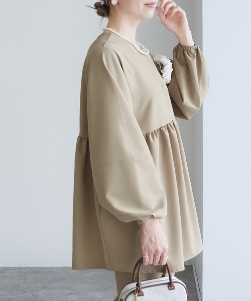 reca（レカ）の「ペプラムジャケット×テーパードパンツ２点セット（スーツセット・レディース・ブラック/ネイビー/グレイッシュベージュ/ベージュ・S/M/L/XL）」の14枚目の写真