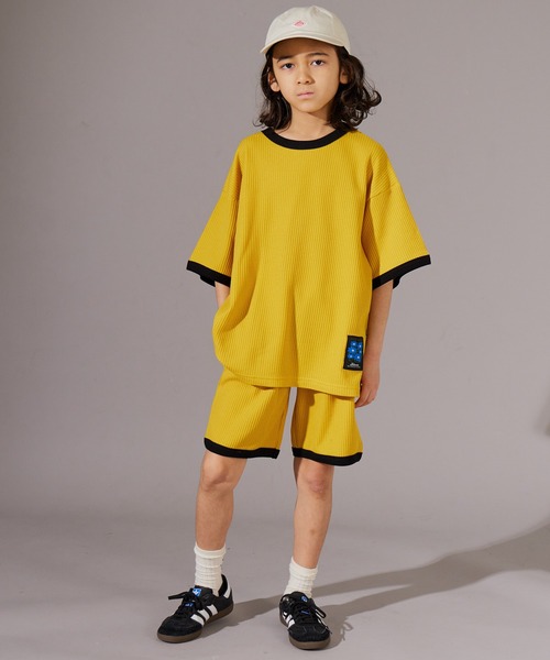 PAIRMANON STREET（ペアマノンストリート）の「【PAIRMANON STREET】ワッフル 配色 ワンポイント 半袖 セットアップ（セットアップ・キッズ・ブラック/ライトベージュ/ネイビー/イエロー/グリーン・100/150/140/130/90/120/110/160）」の5枚目の写真